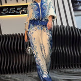 Costume à Pantalon Large Tempérament Col Montant Fermeture Éclair