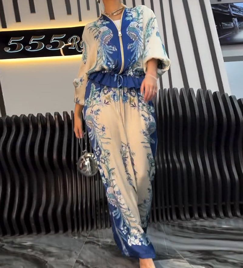 Costume à Pantalon Large Tempérament Col Montant Fermeture Éclair