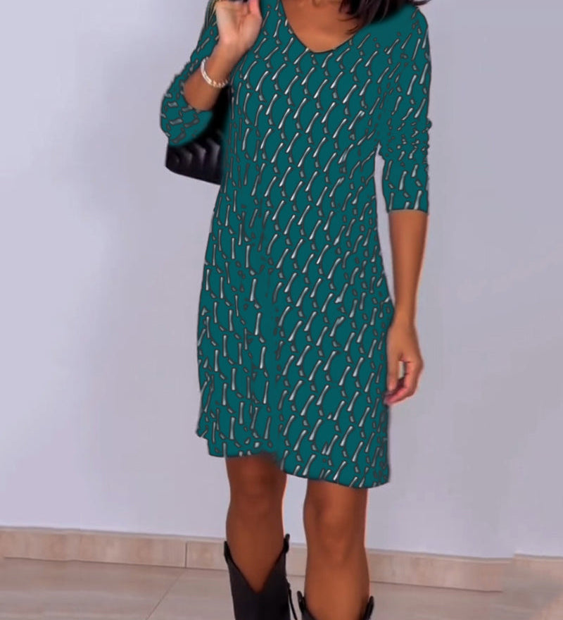 Robe col V imprimé losanges