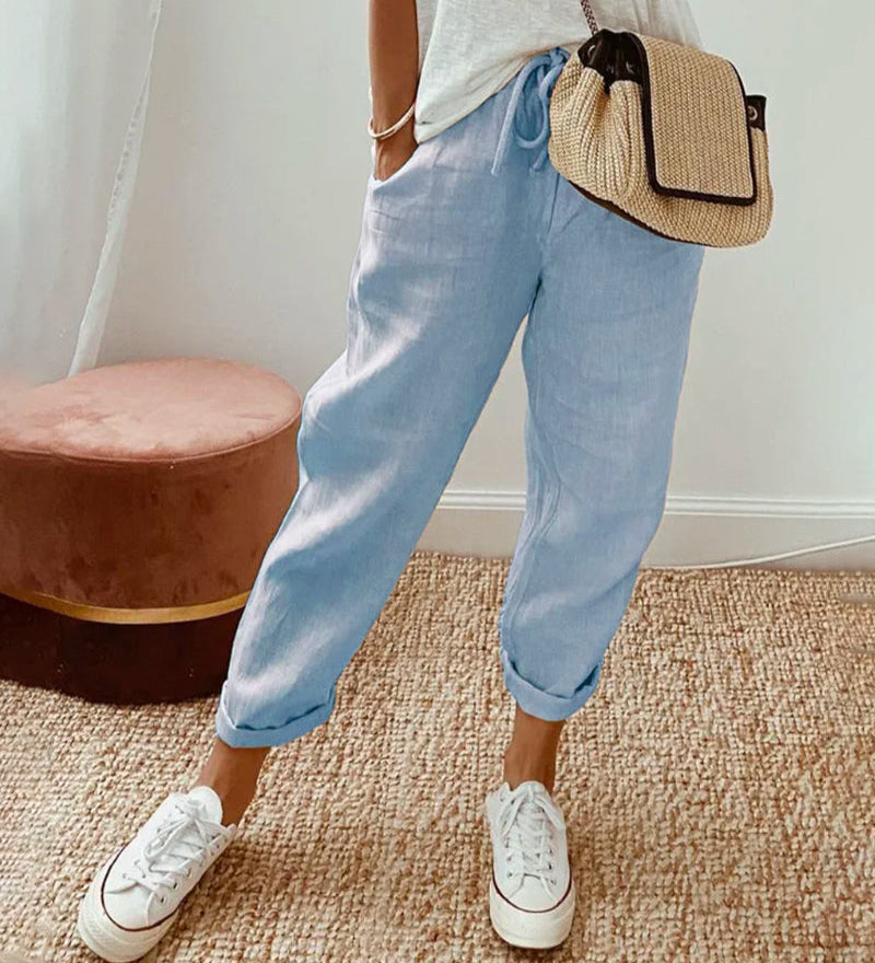 Pantalon Pur Coton Couleur Unie
