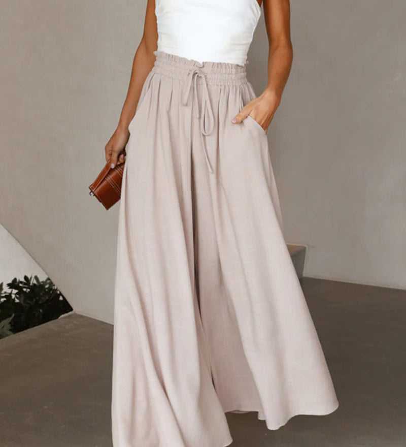 Pantalon taille haute de couleur unie