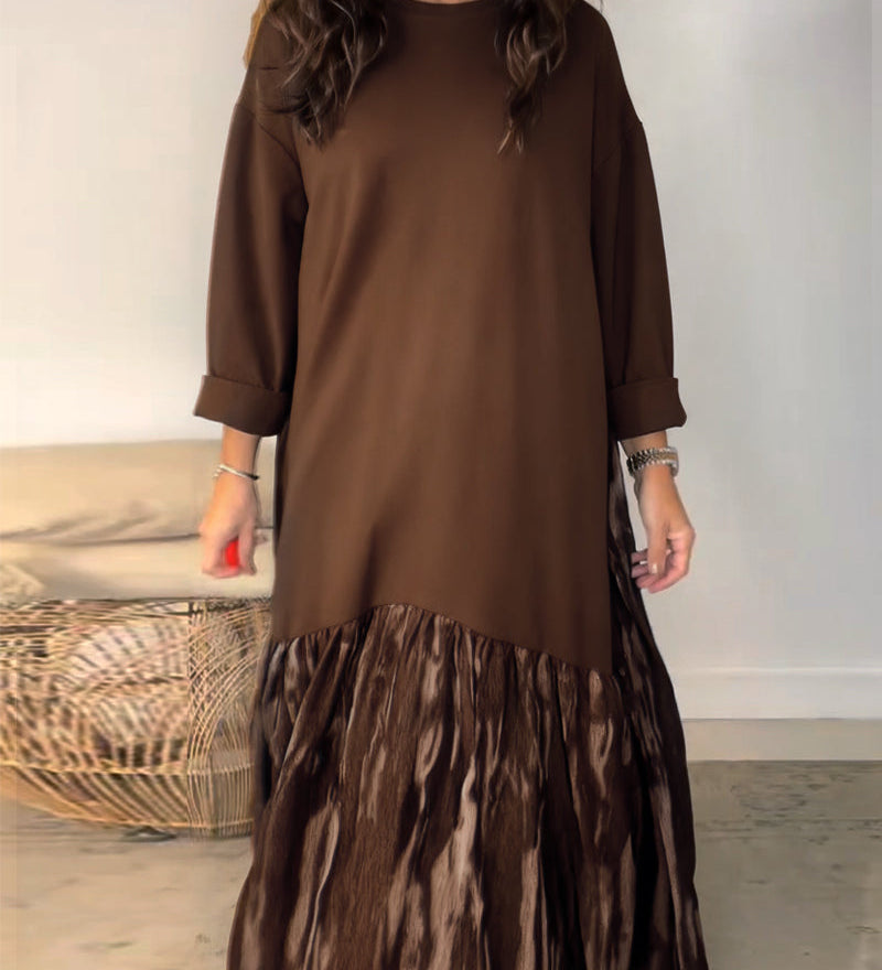 Robe Col Rond Imprimé Patchwork Irrégulier