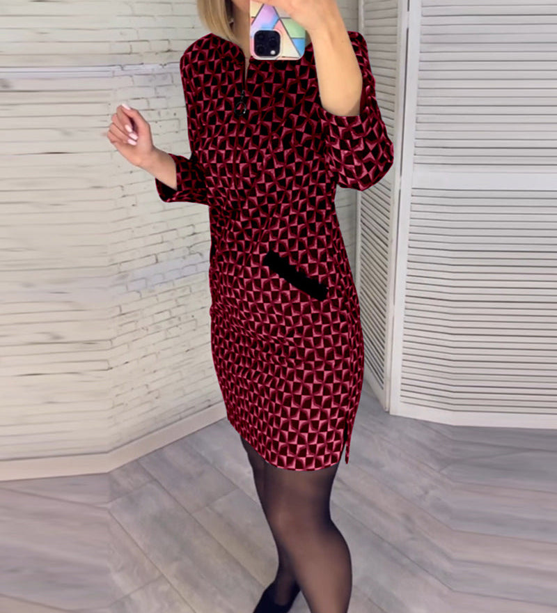 Robe à imprimé losange et manches longues