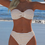 Maillot De Bain Haute Taille Rayé Triangle Deux Pièces