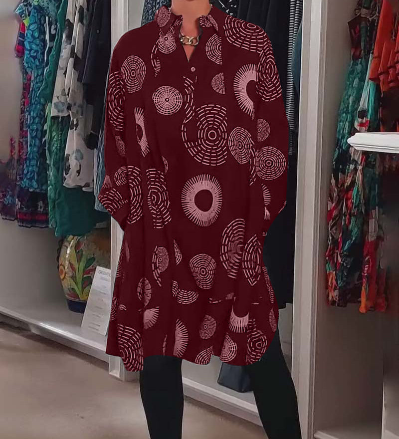 Robe décontractée à revers à imprimé géométrique