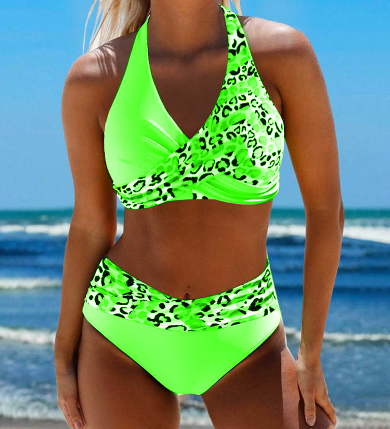 Bikini dos nu imprimé patchwork léopard