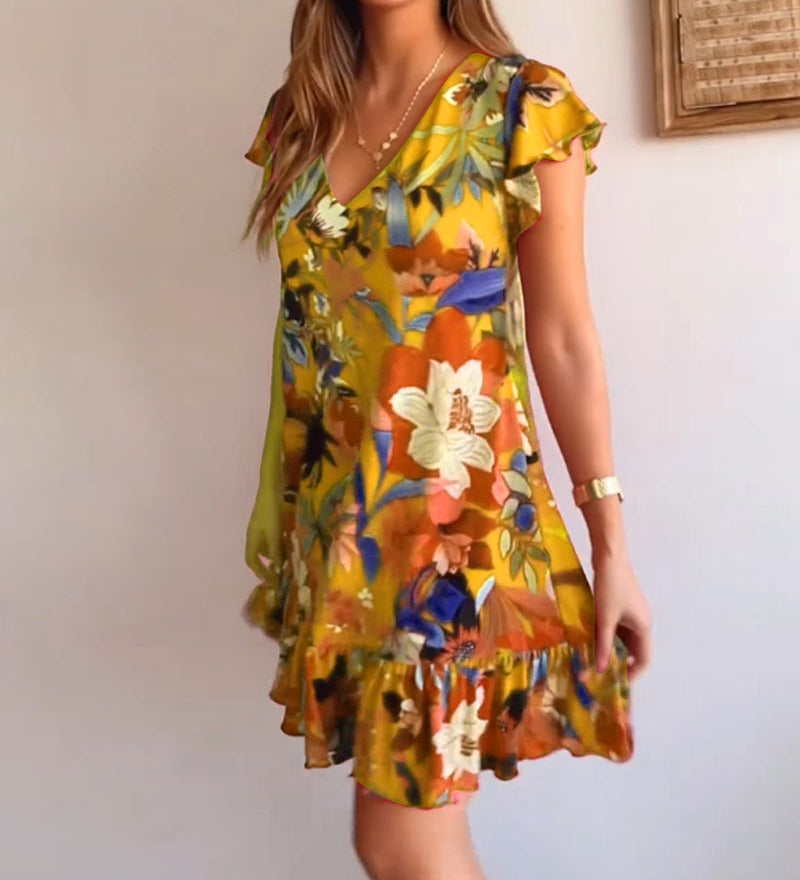 Robe florale avec col et volants