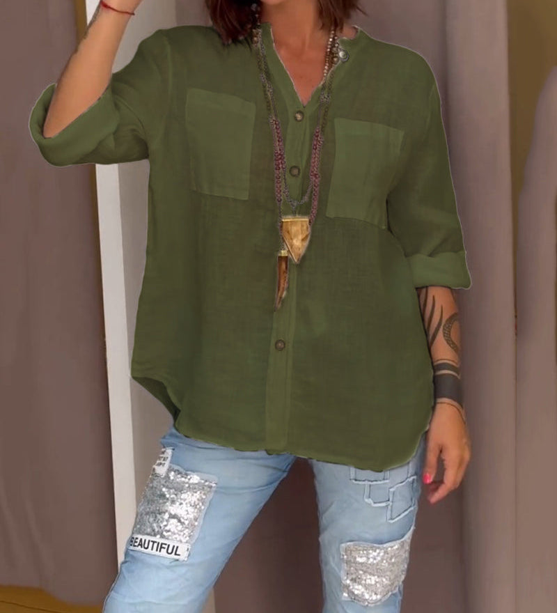 Chemise de couleur unie avec poches et boutons simples