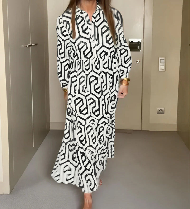 Robe à manches à neuf points à imprimé géométrique