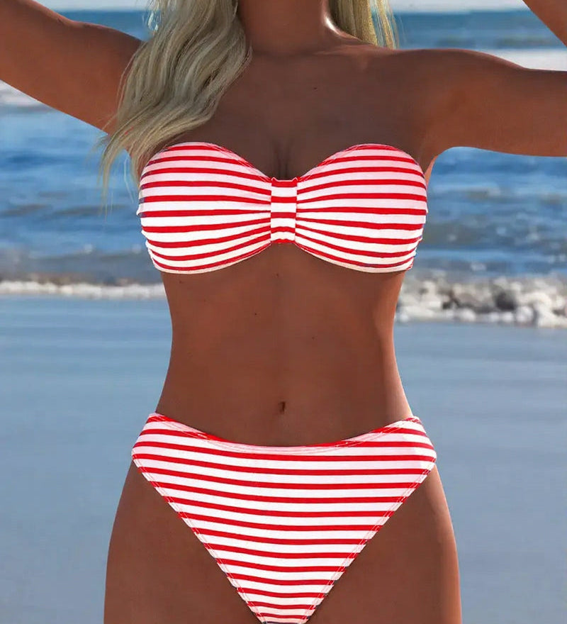 Maillot De Bain Haute Taille Rayé Triangle Deux Pièces