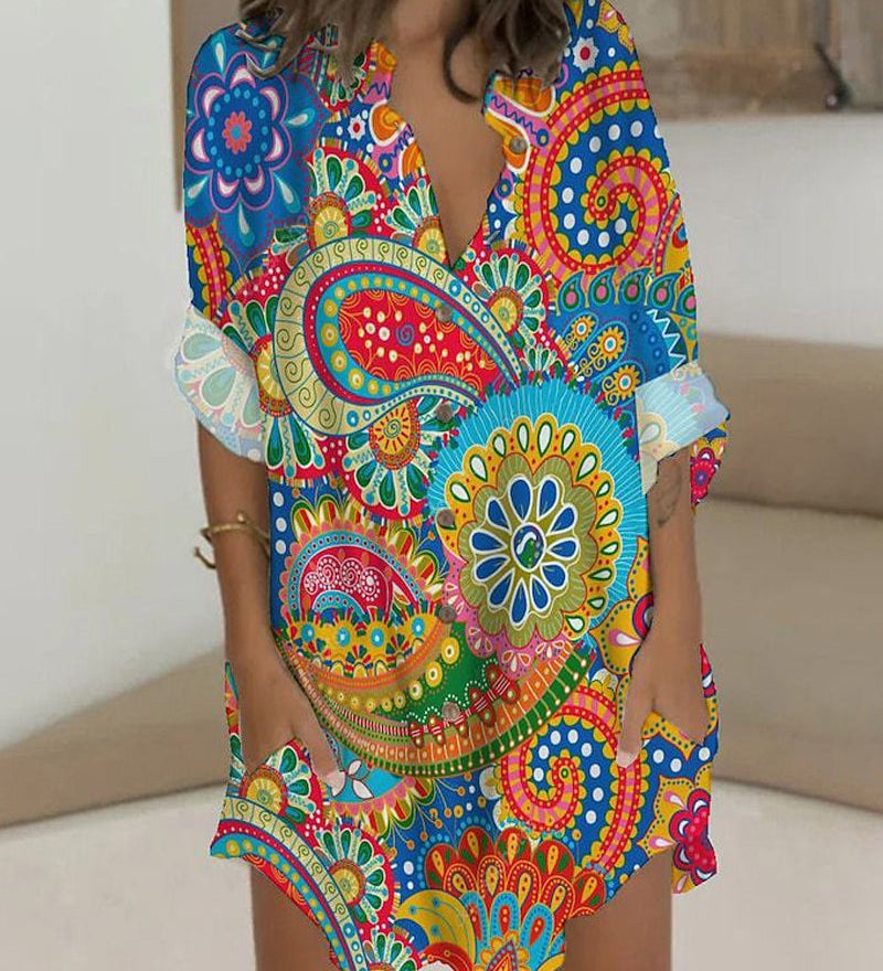 Robe boutonnée à manches longues et poche