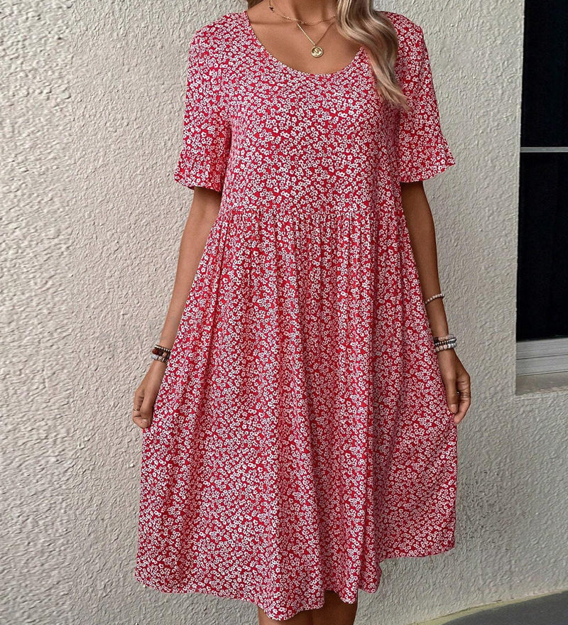 Robe élégante à col rond et imprimé floral