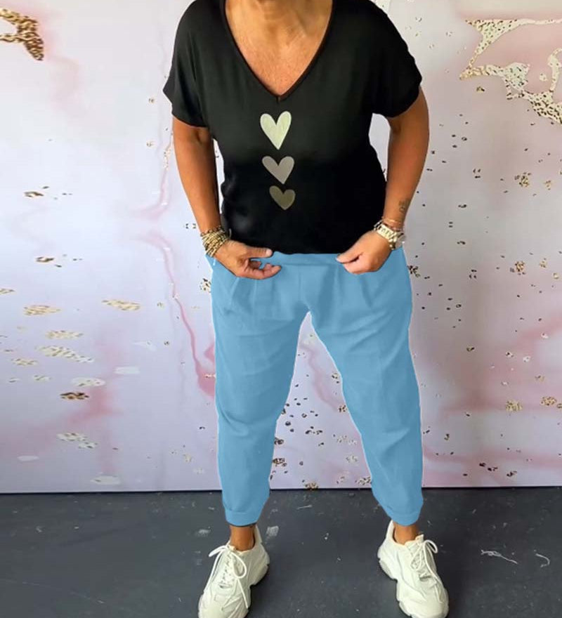 Pantalon décontracté confortable avec poche de couleur unie