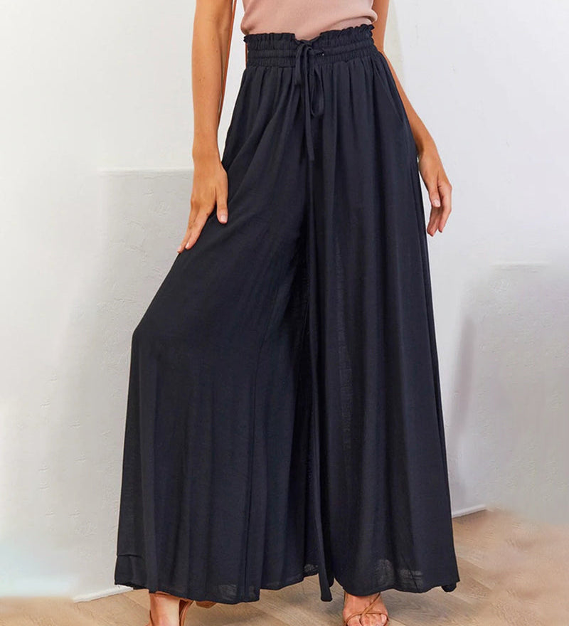 Pantalon taille haute de couleur unie