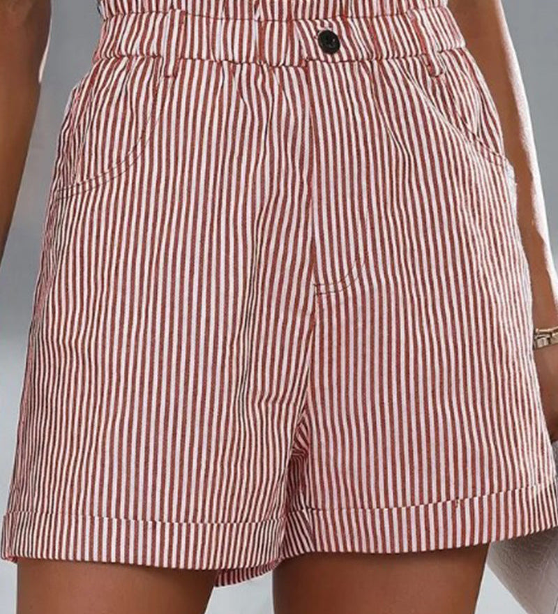 Short imprimé à rayures taille haute