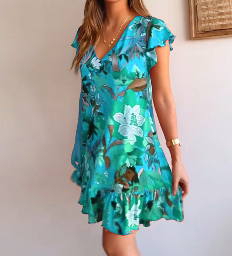 Robe florale avec col et volants