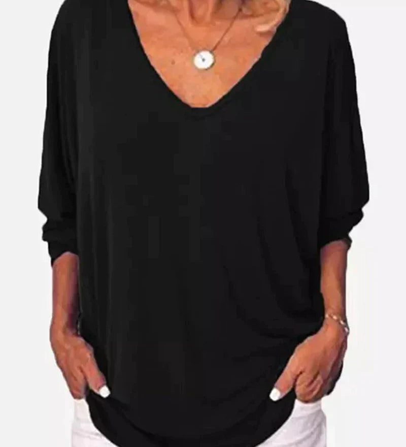 Haut col V boutonné dos manches 3/4
