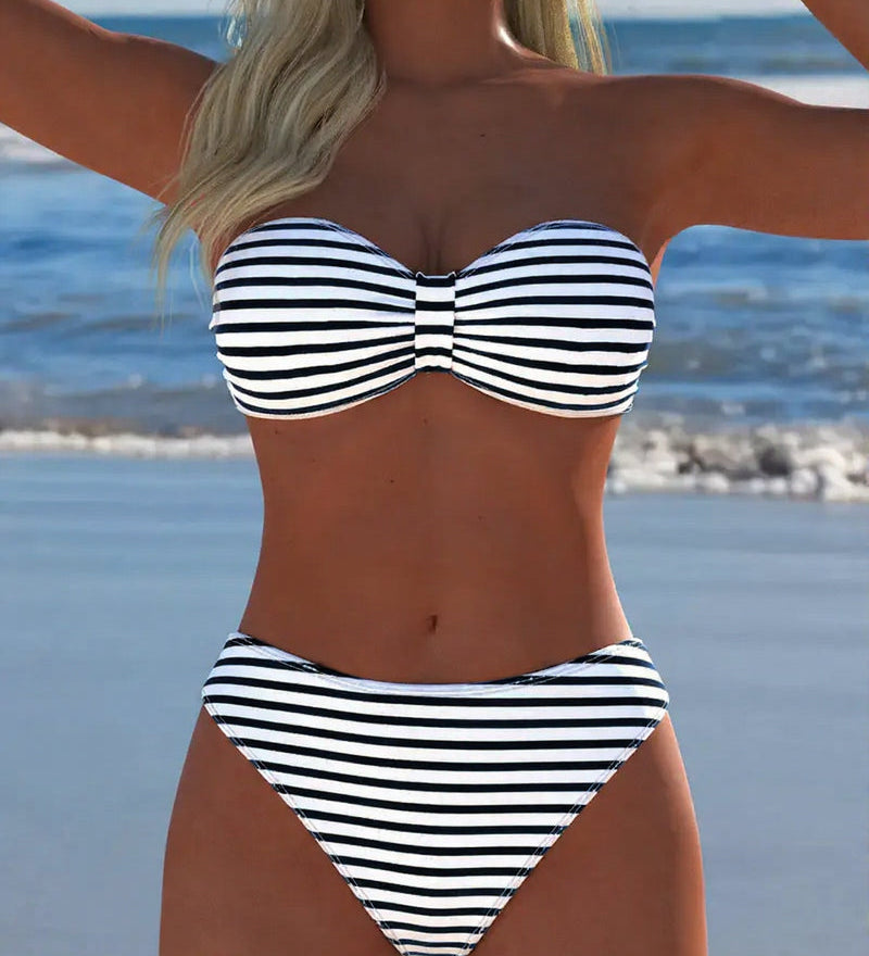 Maillot De Bain Haute Taille Rayé Triangle Deux Pièces