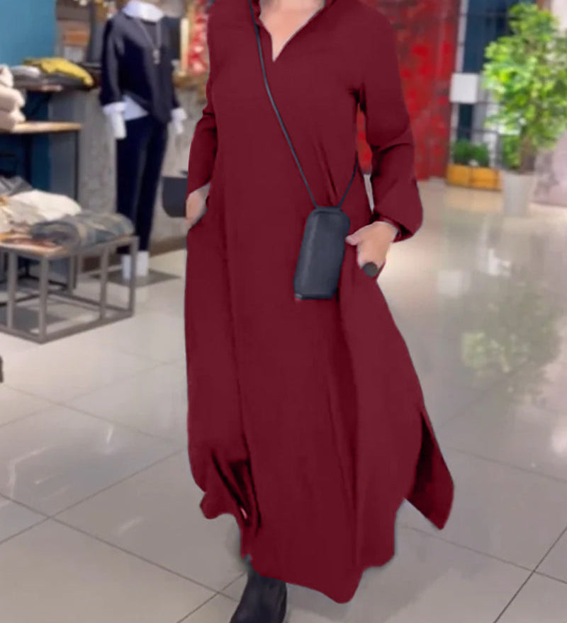 Robe longue ample avec revers et fente latérale