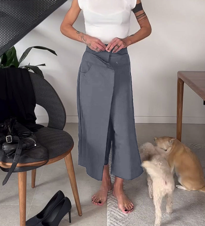 Pantalon décontracté asymétrique de couleur unie simple