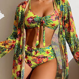 Jovie | Bikini 3 pièces avec motif floral et paréo assorti pour femme