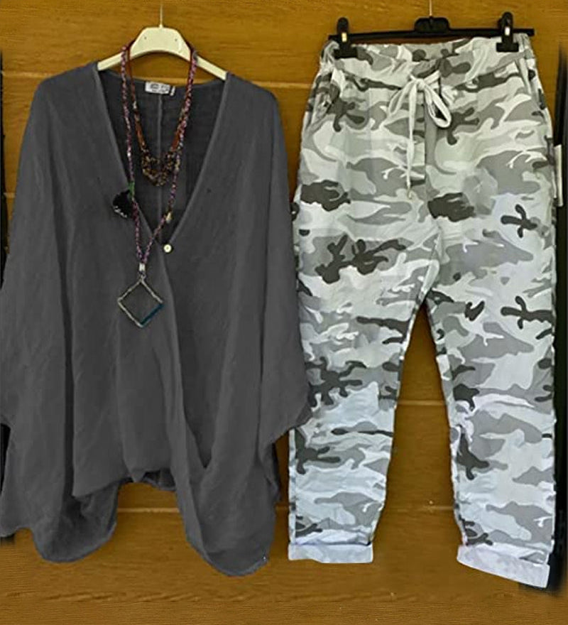 Ensemble deux pièces décontracté à la mode en imprimé camouflage