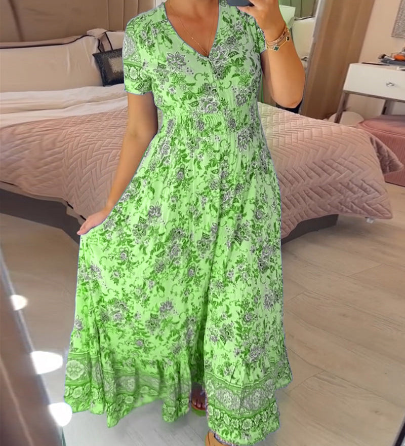 Robe col V à imprimé fleuri