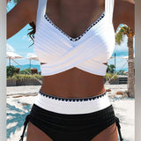 Bikini Casual Couleur Contrastée Couture Deux Pièces