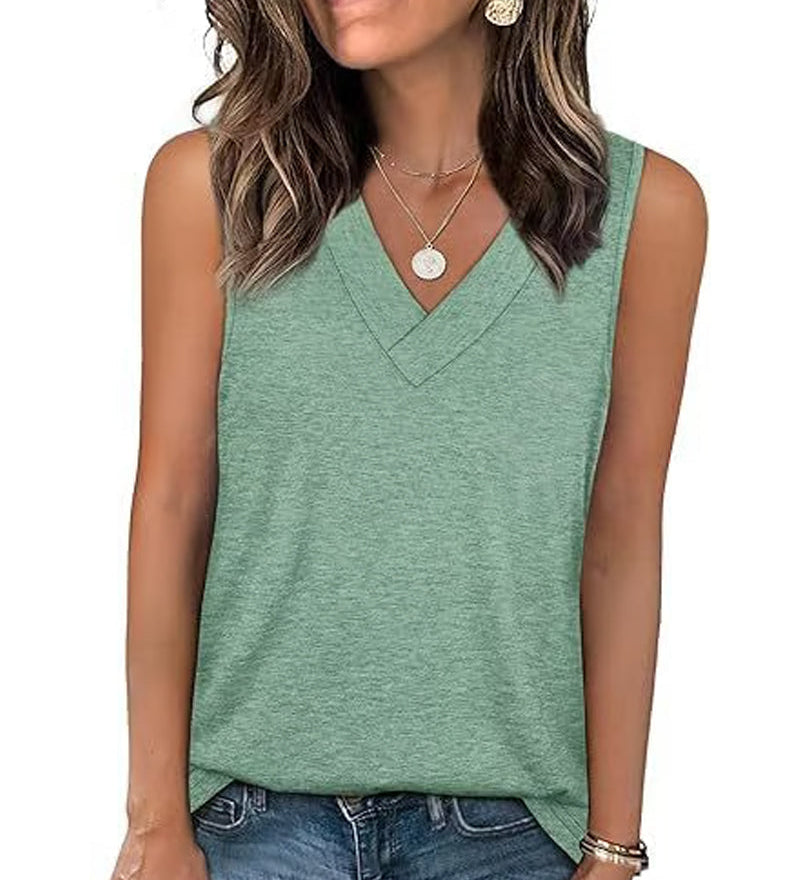 Débardeur T-Shirt Femme Sans Manches Col V Amincissant Coupe Décontractée