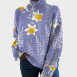 Pull col roulé lavande à jonquilles — Solène, LucieSaint-Tropez