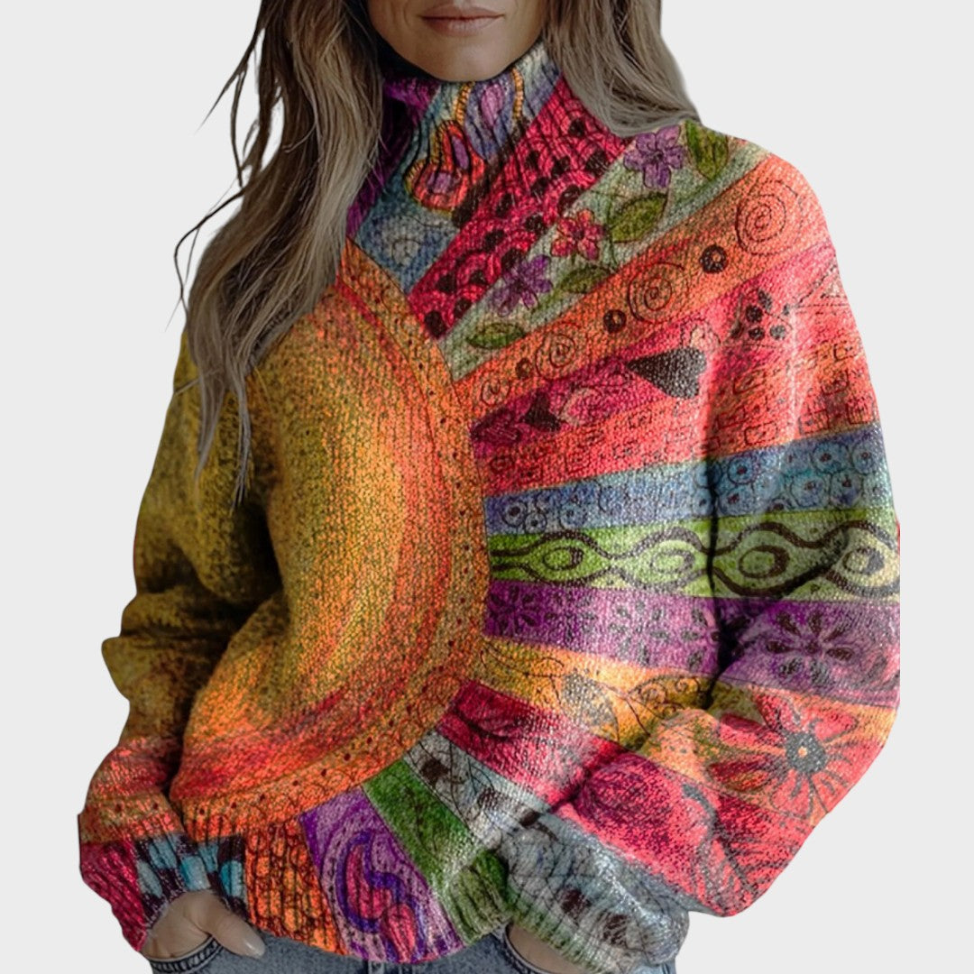 Pull col roulé à motif soleil bohème multicolore — Isaure, LucieSaint-Tropez