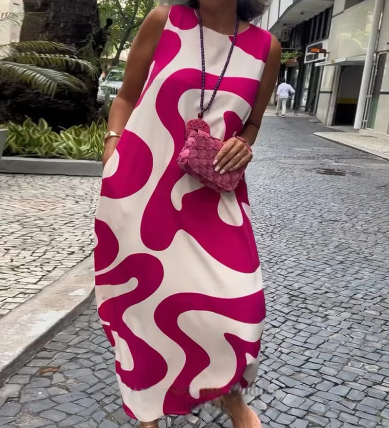 Robe Sans Manches Col Rond Avec Imprimé Géométrique