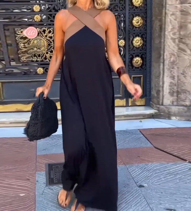 Robe Elegante Croix Dos Sans Dos Avec Couleur Contrastée