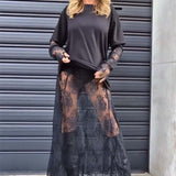 Ensemble deux pièces - T-shirt uni et jupe en dentelle