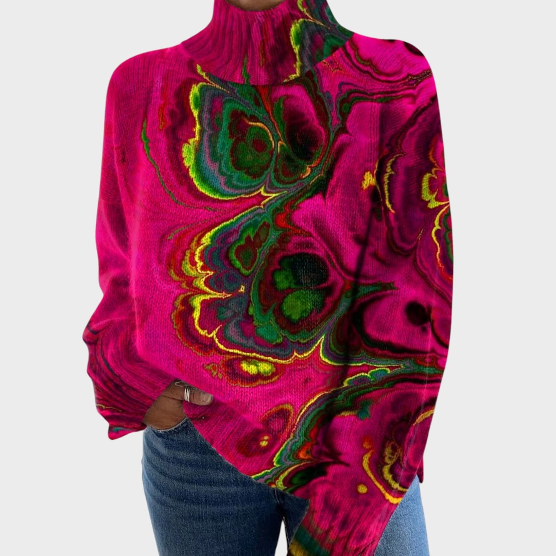 Pull col roulé fuchsia à motif psychédélique — Ombeline, LucieSaint-Tropez