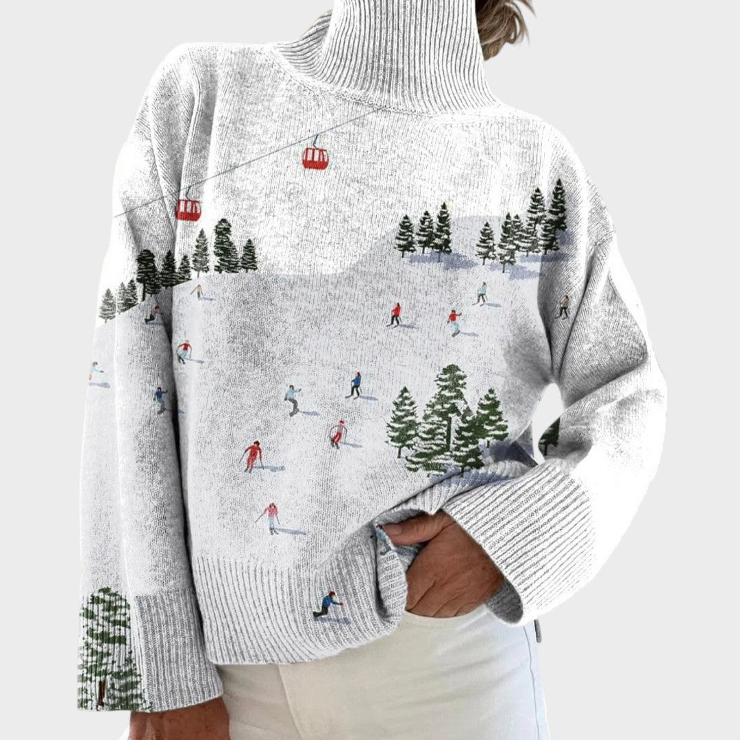 Pull col roulé blanc à motif station de ski — Anaïs, LucieSaint-Tropez