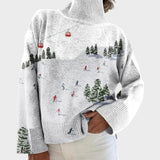 Pull col roulé blanc à motif station de ski — Anaïs, LucieSaint-Tropez
