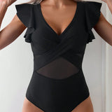 Maillot De Bain Volant En Mesh Une Pièce