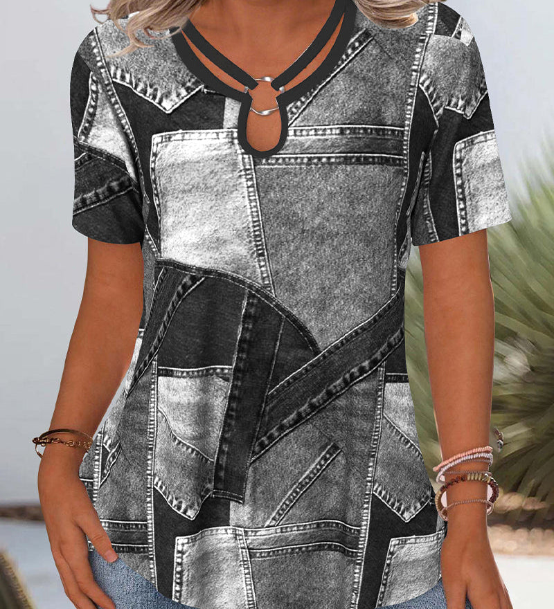 Blouse Vintage Jean Contraste Découpée