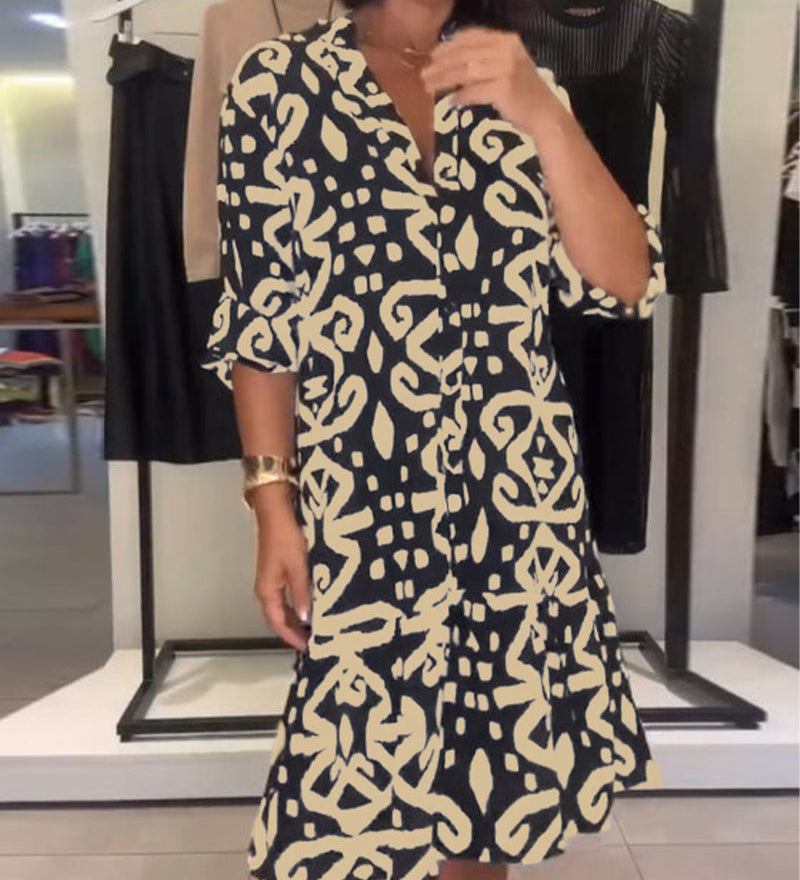 Robe Col En V Élégante Imprimée