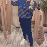 Ensemble Deux Pièces Décontracté Pantalon De Sport Rayé À La Cheville