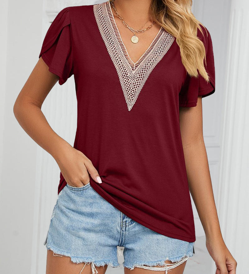 T-shirt de couleur unie avec manches à volants