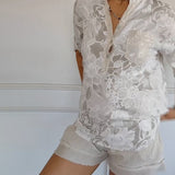 Blouse Col V Boutonnée Imprimée