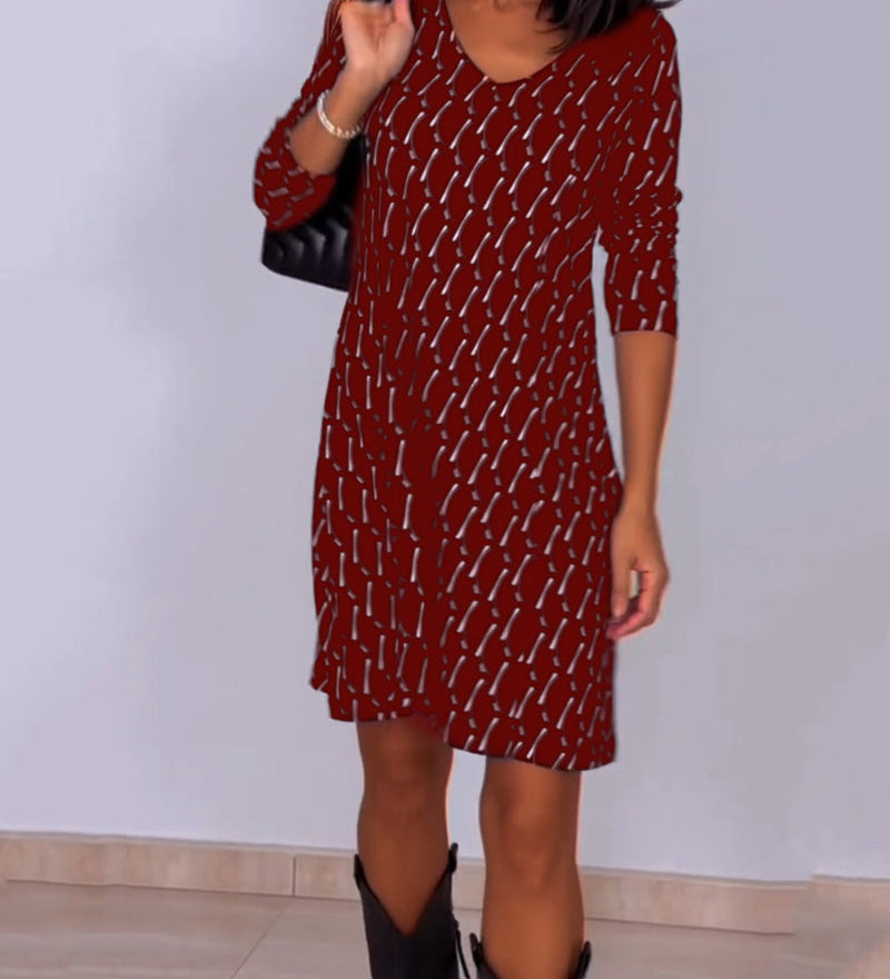 Robe col V imprimé losanges