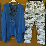 Ensemble deux pièces décontracté à la mode en imprimé camouflage
