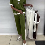 Costume Décontracté Col En V Couleur Contrastée Sport