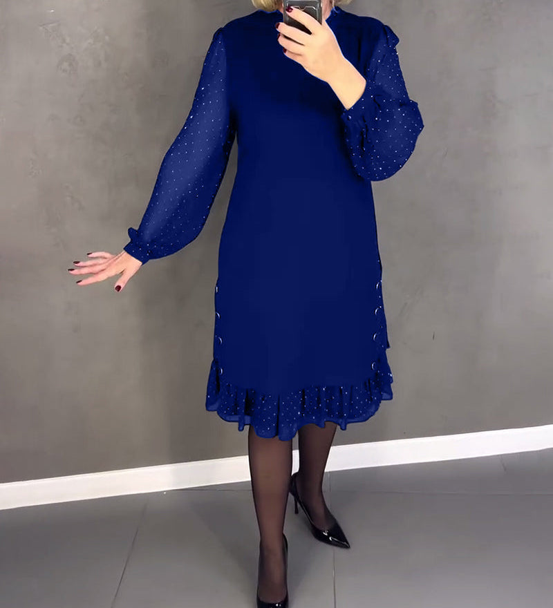 Robe élégante à pois et manches longues