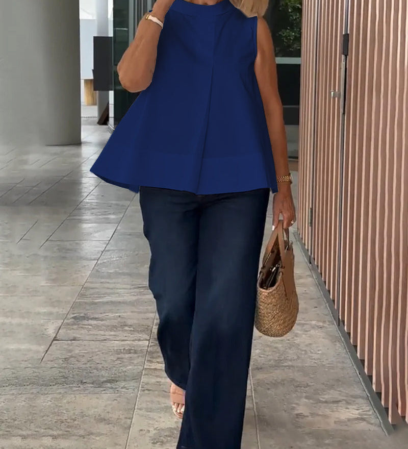 Blouse Sans Manches Unie Simple