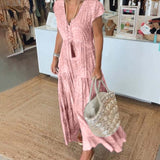 Robe à manches fendues et col en V imprimé vacances