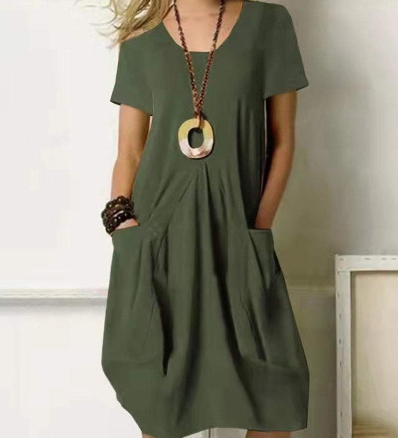 Robe unie col rond manches courtes